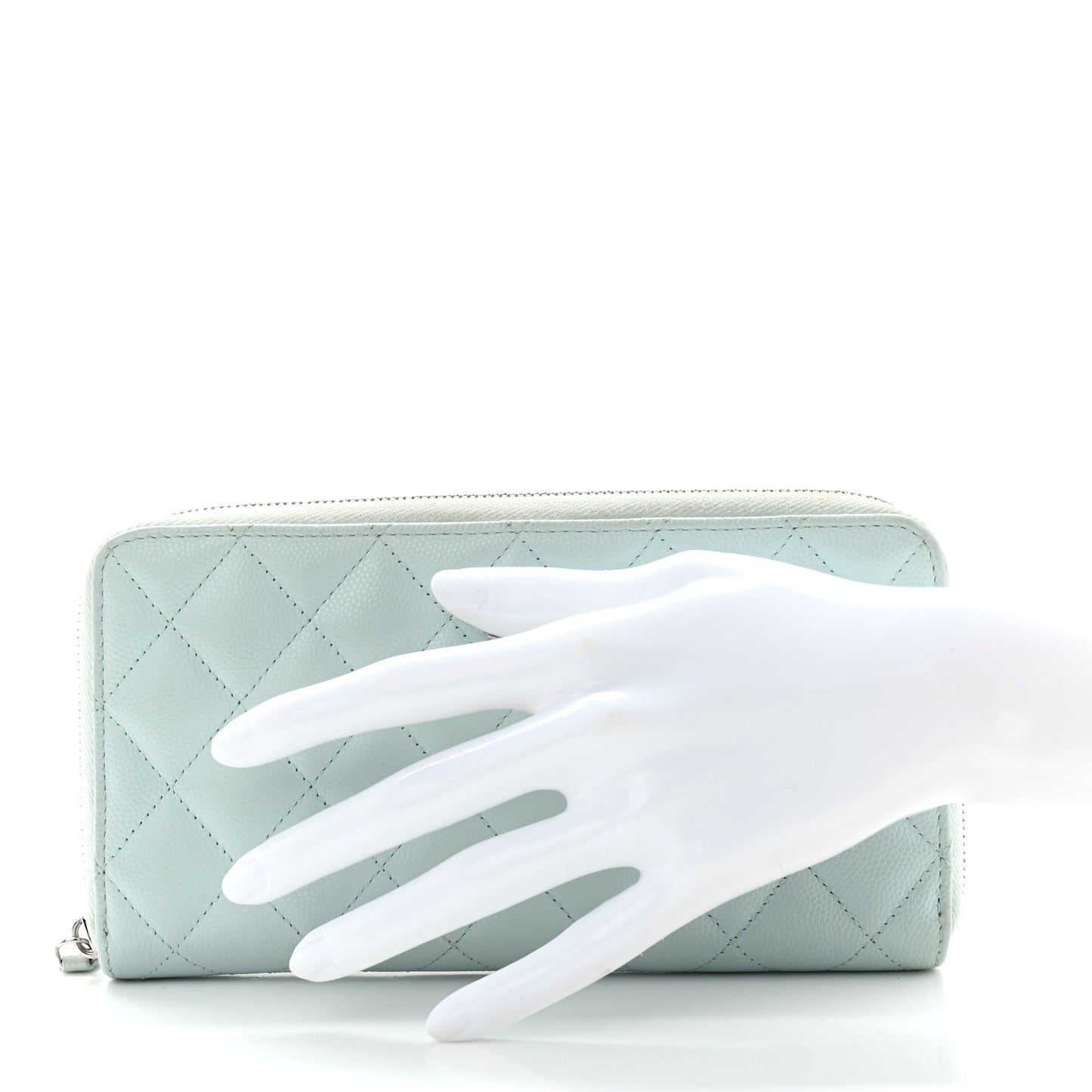 Caviar Quilted Large Gusset Zip Around Wallet Light Blue