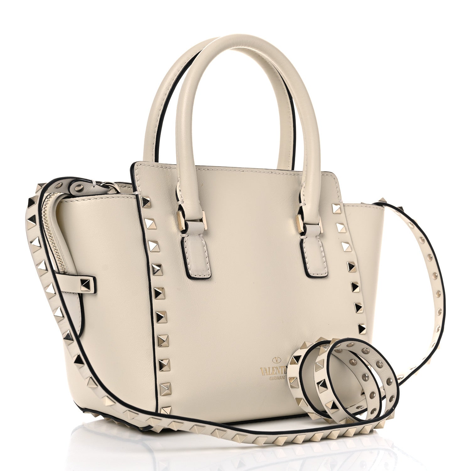 Valentino Garavani Vitello Mini Rockstud Double Handle Tote Ivory 3 of 12