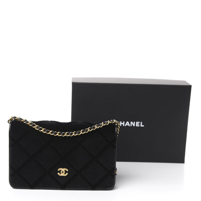 Chanel Velvet Quilted Wallet On Chain WOC Black 15 of 15