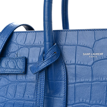 Saint Laurent Calfskin Crocodile Embossed Small Sac de Jour Royal Blue 13 of 17