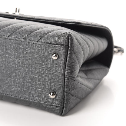 Chanel Metallic Caviar Chevron Quilted Small Coco Handle Flap Dark Silver 7 of 10