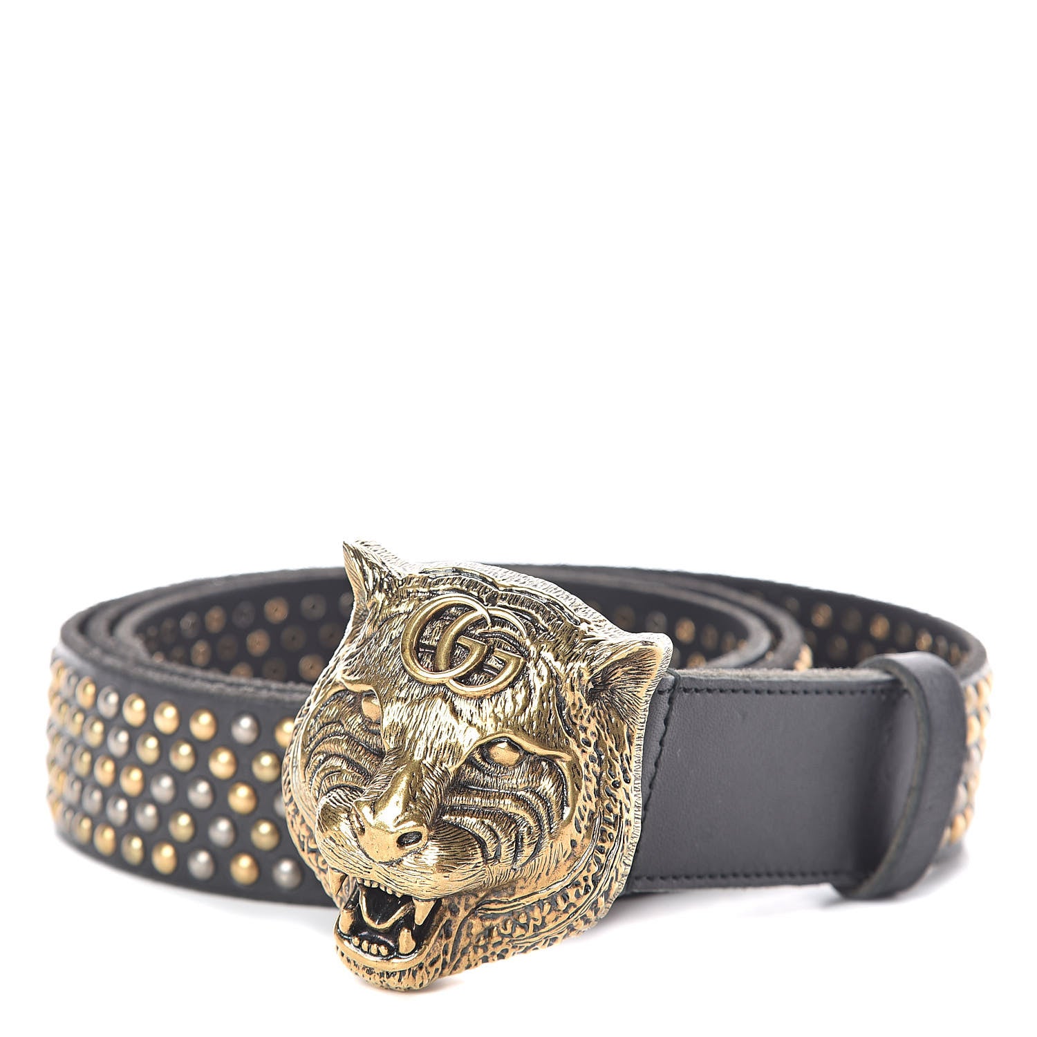Gucci Calfskin Studded Feline Belt 110 44 Black 1 of 6