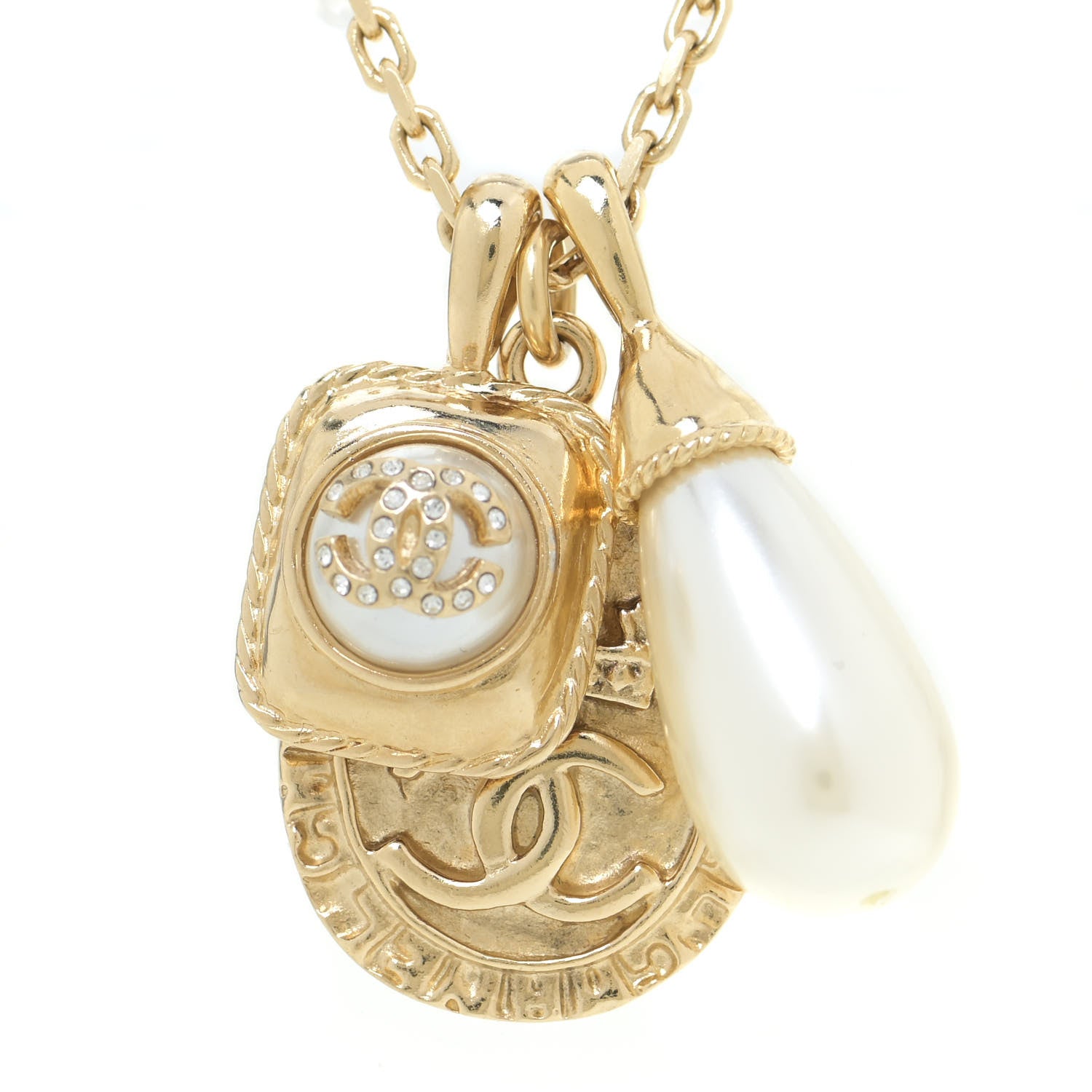 Chanel Crystal Pearl Necklace Gold 4 of 6