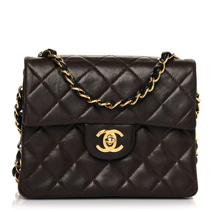 Chanel Lambskin Quilted Mini Square Flap Bag Dark Brown 1 of 13