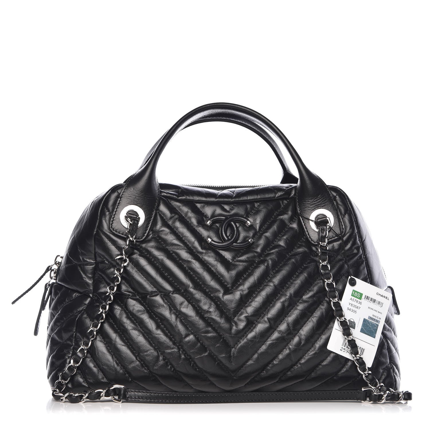 Chanel Aged Calfskin Chevron Medium Soft Bowling Bag Black 1 of 10