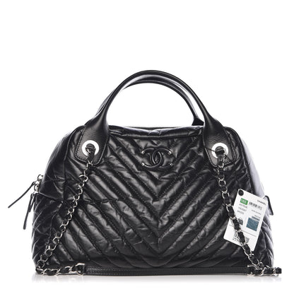 Chanel Aged Calfskin Chevron Medium Soft Bowling Bag Black 1 of 10