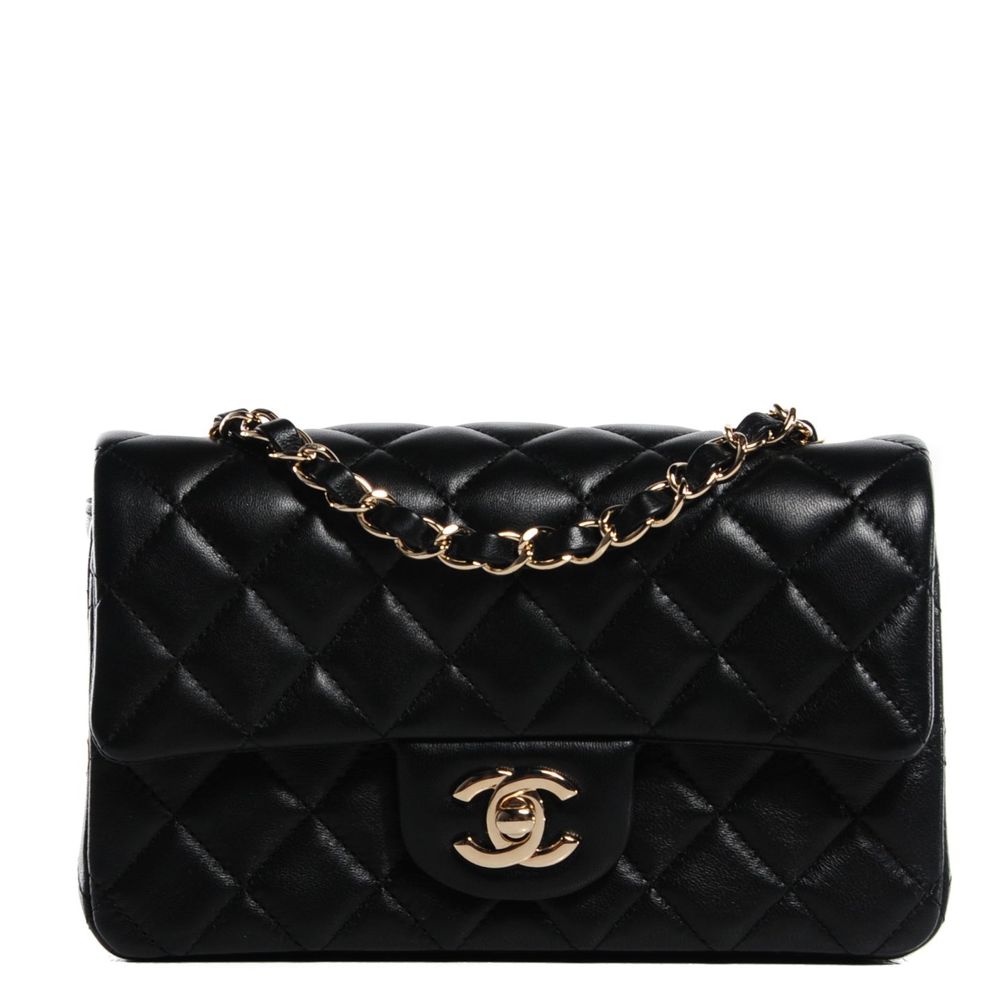 Lambskin Quilted Mini Rectangular Flap Black