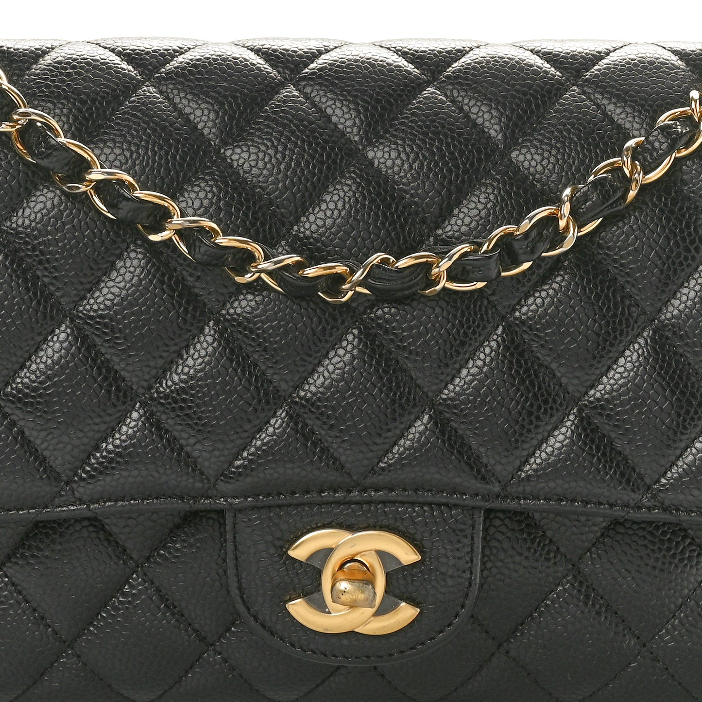 Caviar Quilted Medium Double Flap Black