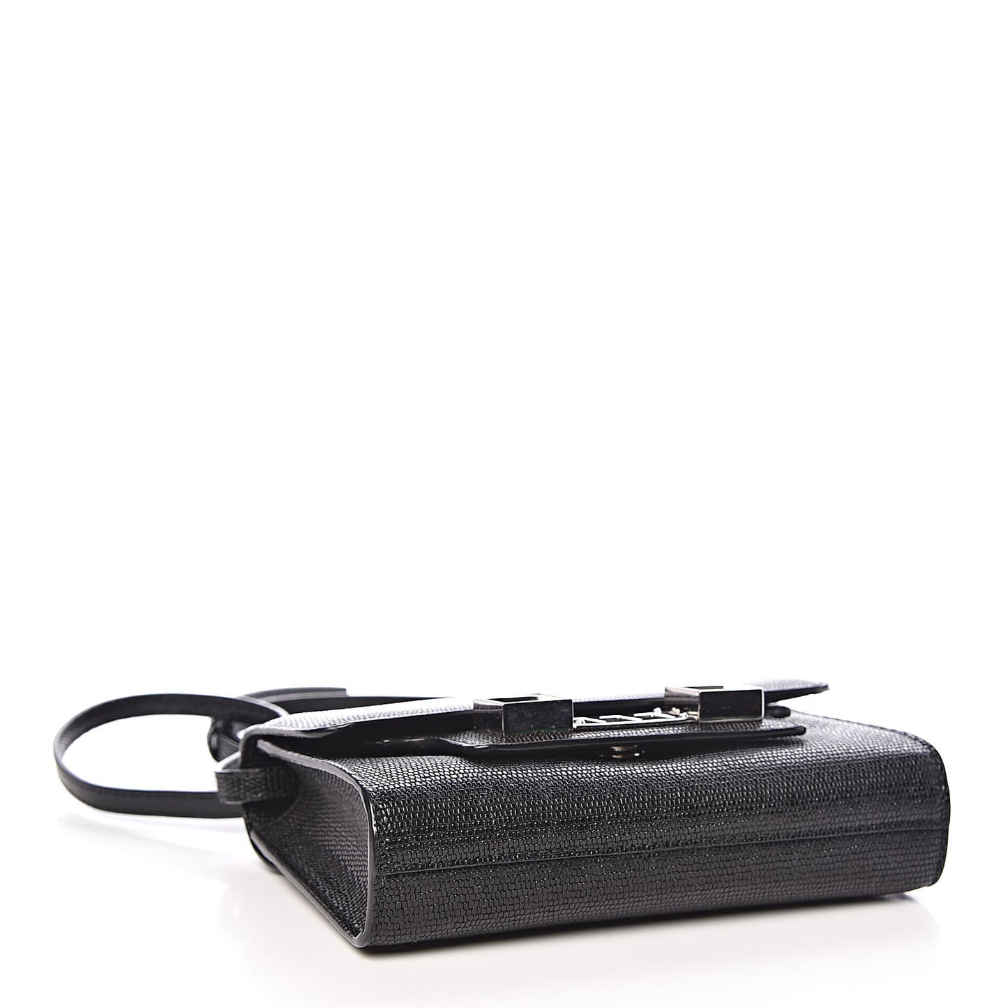 Calfskin Lizard Embossed PS11 Wallet With Strap Black