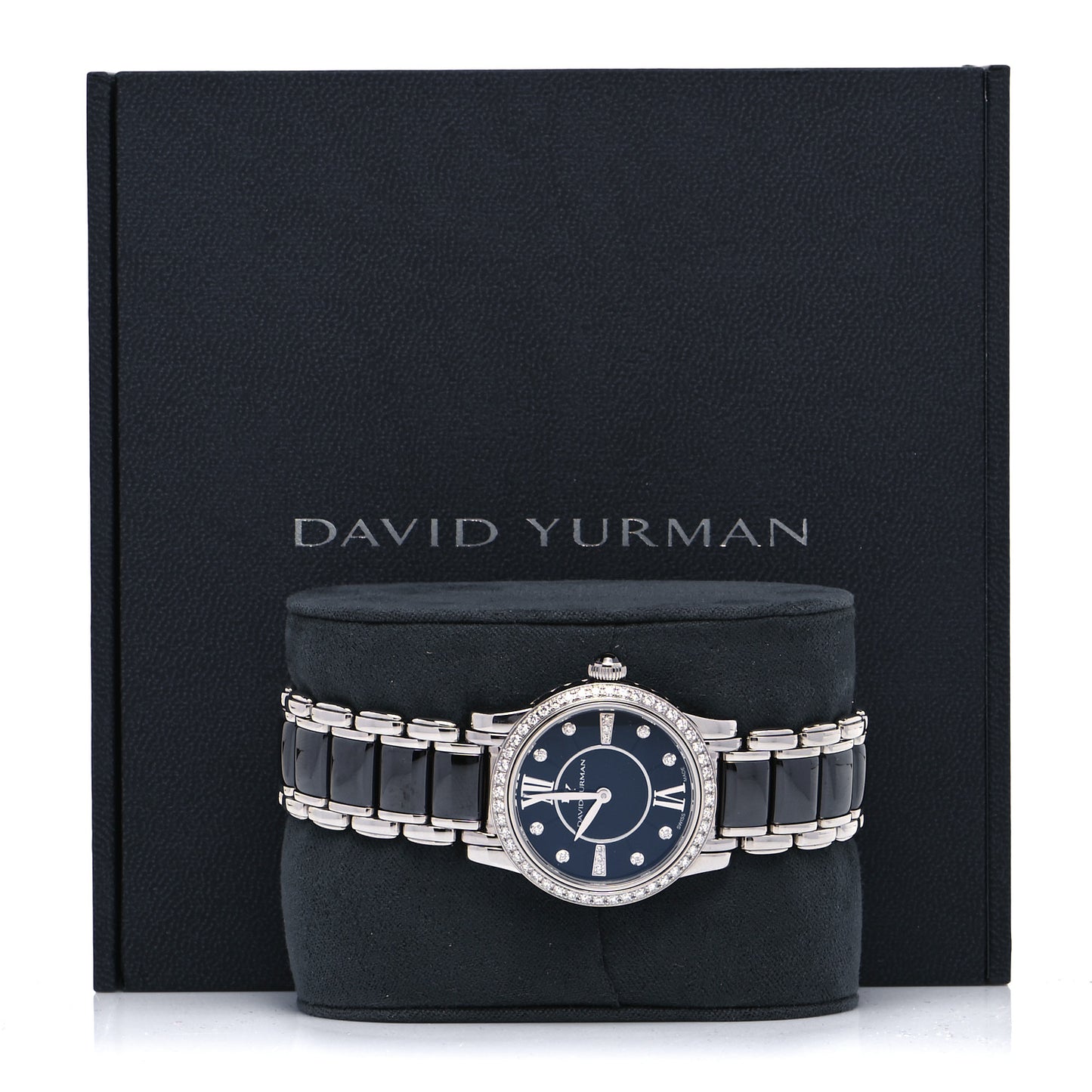 Stainless Steel Ceramic Diamond Bezel 30mm Classic Quartz Watch Black