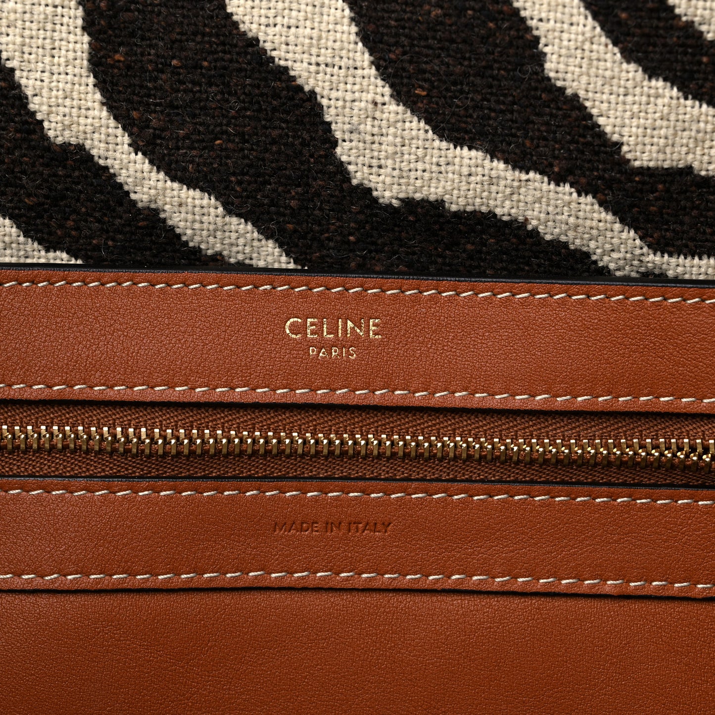 Canvas Zebra Embroidered Large Phantom Cabas Tan