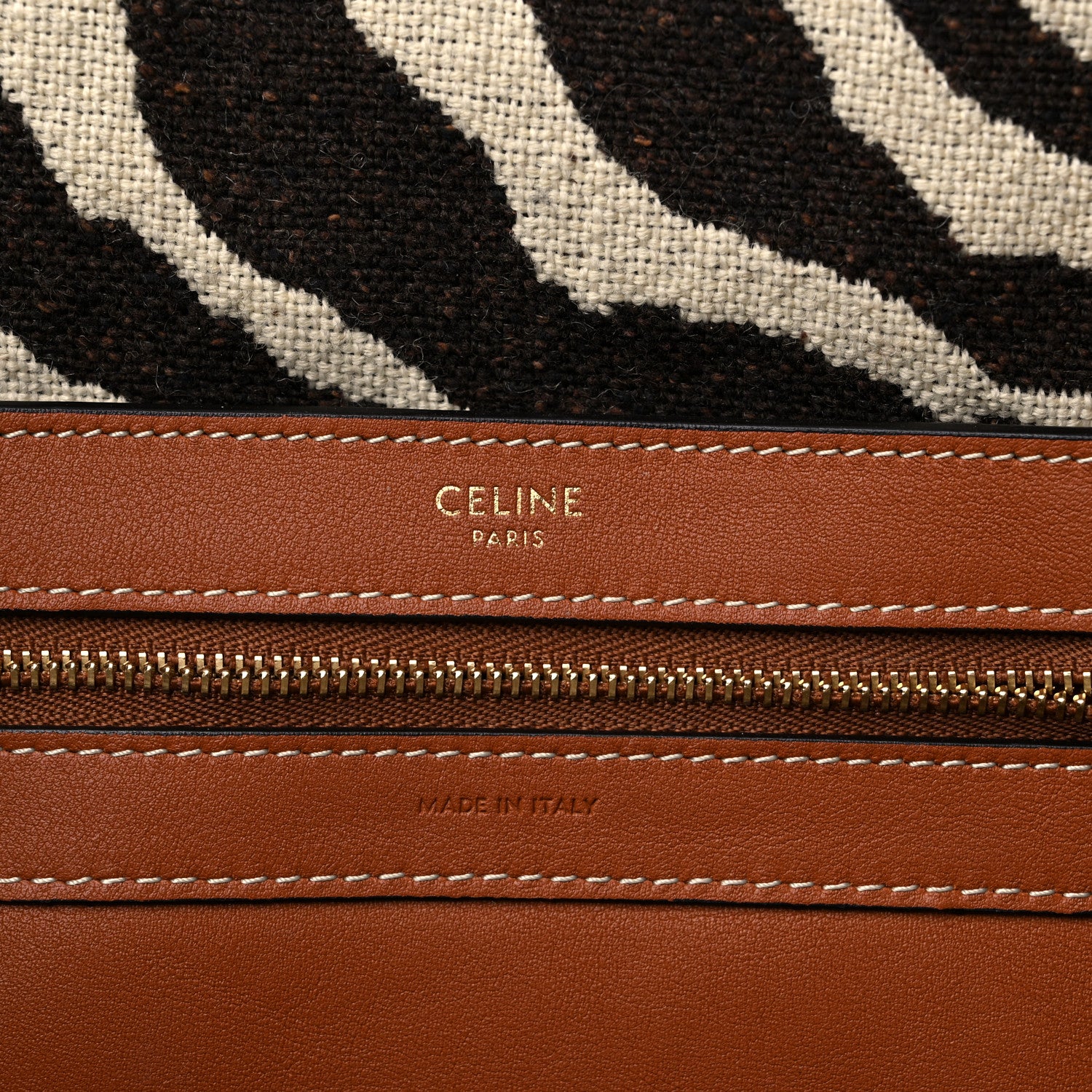 Celine Canvas Zebra Embroidered Large Phantom Cabas Tan 6 of 10