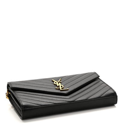 Saint Laurent Grain De Poudre Matelasse Chevron Monogram Chain Wallet Black 4 of 8