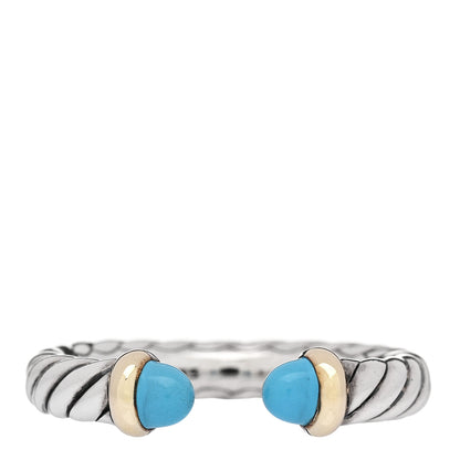David Yurman Sterling Silver 14K Yellow Gold Turquoise Petite Cable Open Ring 50 5.5 1 of 5