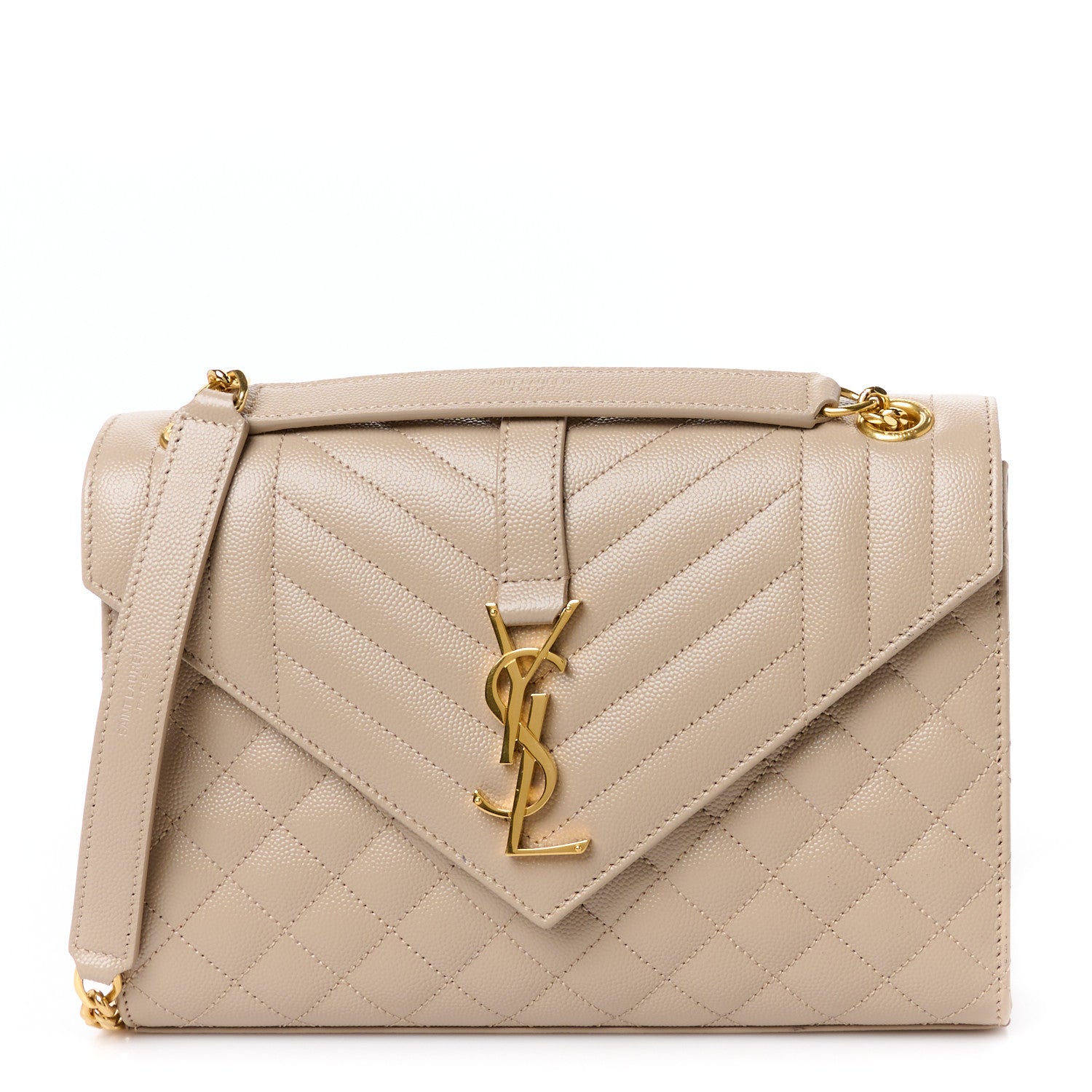 Saint Laurent Grain De Poudre Textured Mixed Matelasse Medium Triquilt Monogram Satchel Dark Beige 1 of 12