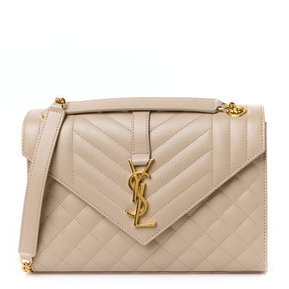 Saint Laurent Grain De Poudre Textured Mixed Matelasse Medium Triquilt Monogram Satchel Dark Beige 1 of 12