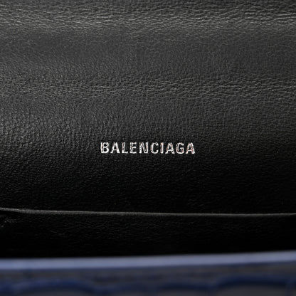 Balenciaga Shiny Calfskin Crocodile Embossed XS Sharp Top Handle Bag Navy 6 of 9
