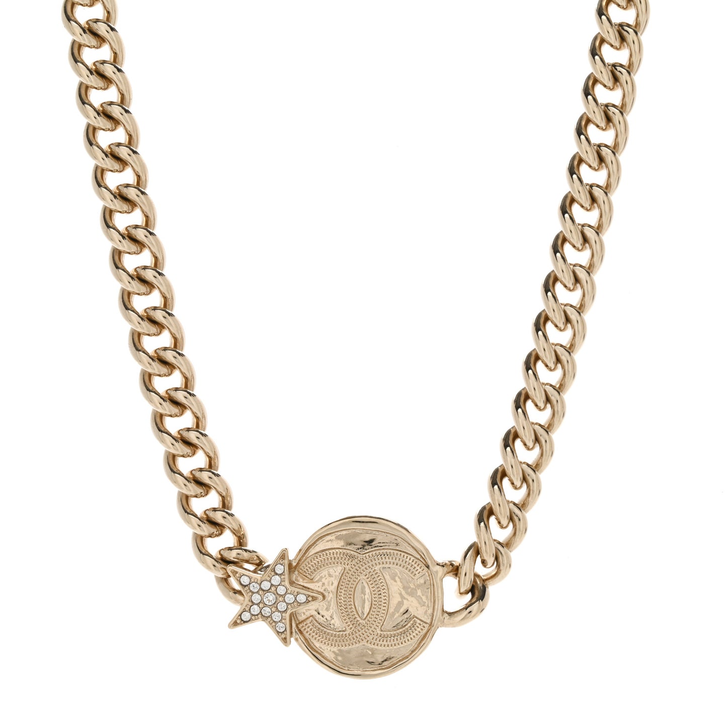 Metal Crystal Textured CC Star Chain Choker Necklace Gold