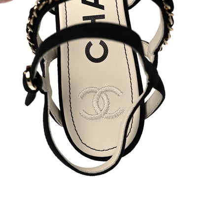 Chanel Suede Chain Sandals 38.5 Black 8 of 9