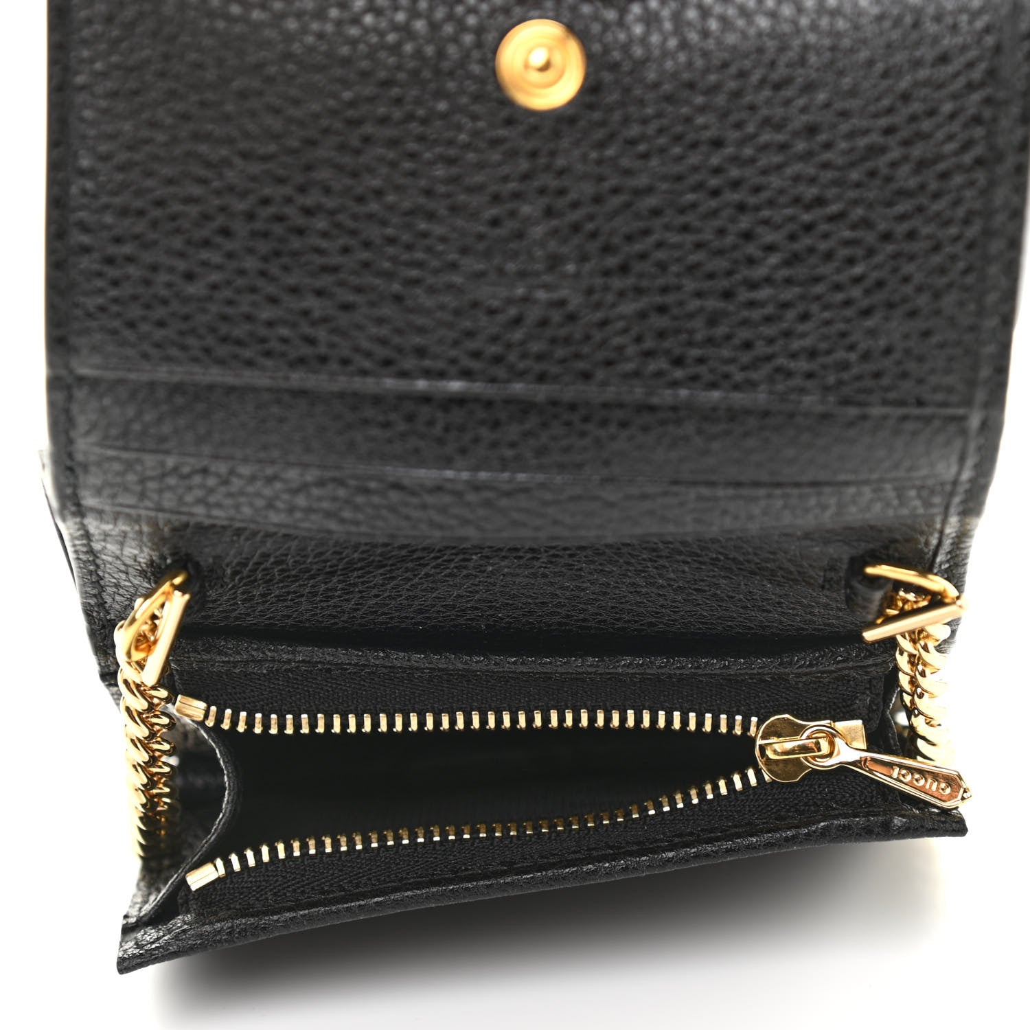 Gucci Grainy Calfskin Zumi Chain Card Case Wallet Black 5 of 7
