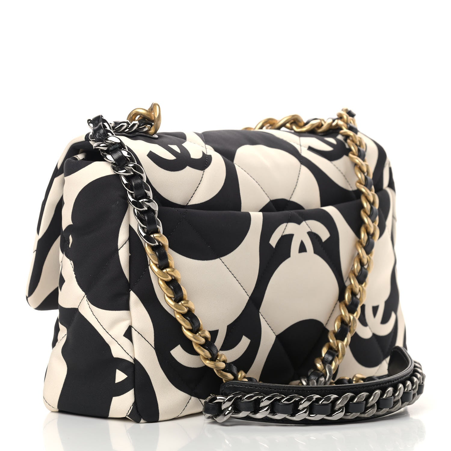 Chanel Fabric Printed Large Chanel 19 Flap Black Ecru 3 of 10