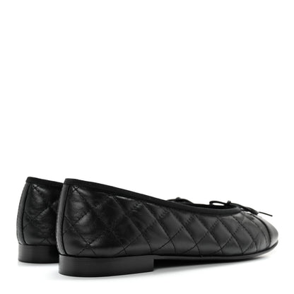 Chanel Aged Calfskin Quilted CC Cap Toe Ballerina Flats 39.5 Black 4 of 14