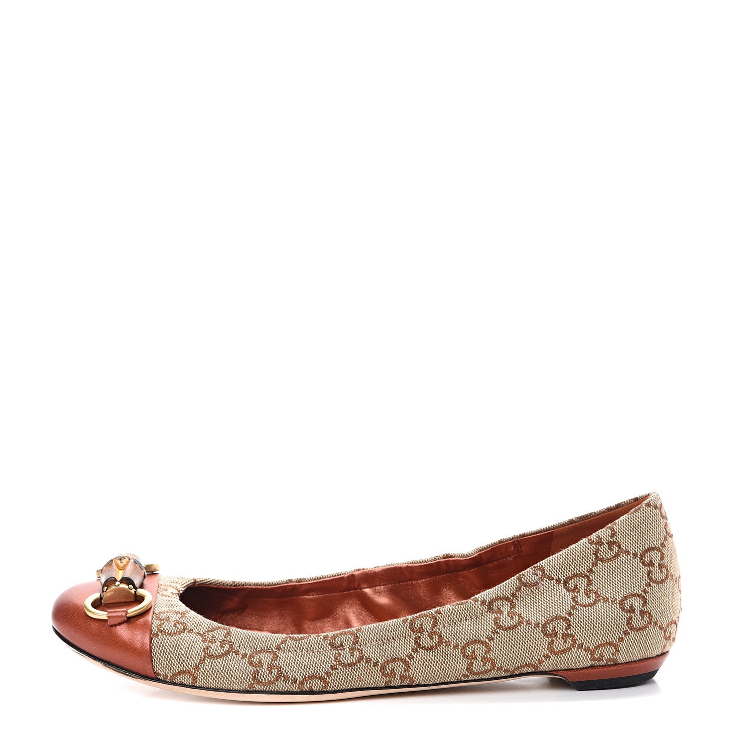 Gucci GG Monogram Miro Soft Calfskin Bamboo Ballet Flats 37 Beige Oxydus 1 of 10