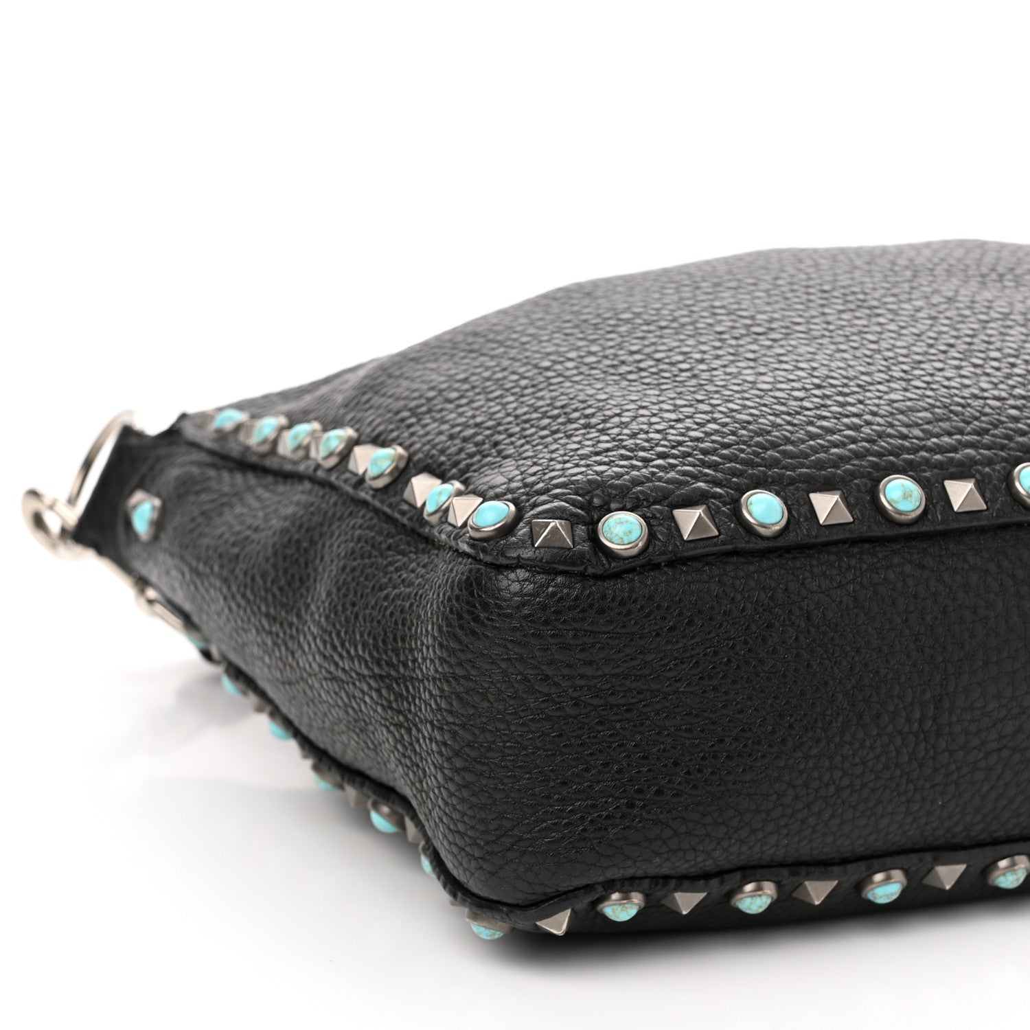 Valentino Garavani Pebbled Calfskin Tribal Small Guitar Strap Rockstud Rolling Flip-Lock Messenger Bag Black 8 of 10