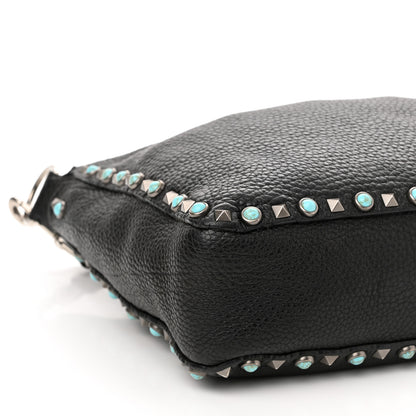 Valentino Garavani Pebbled Calfskin Tribal Small Guitar Strap Rockstud Rolling Flip-Lock Messenger Bag Black 8 of 10