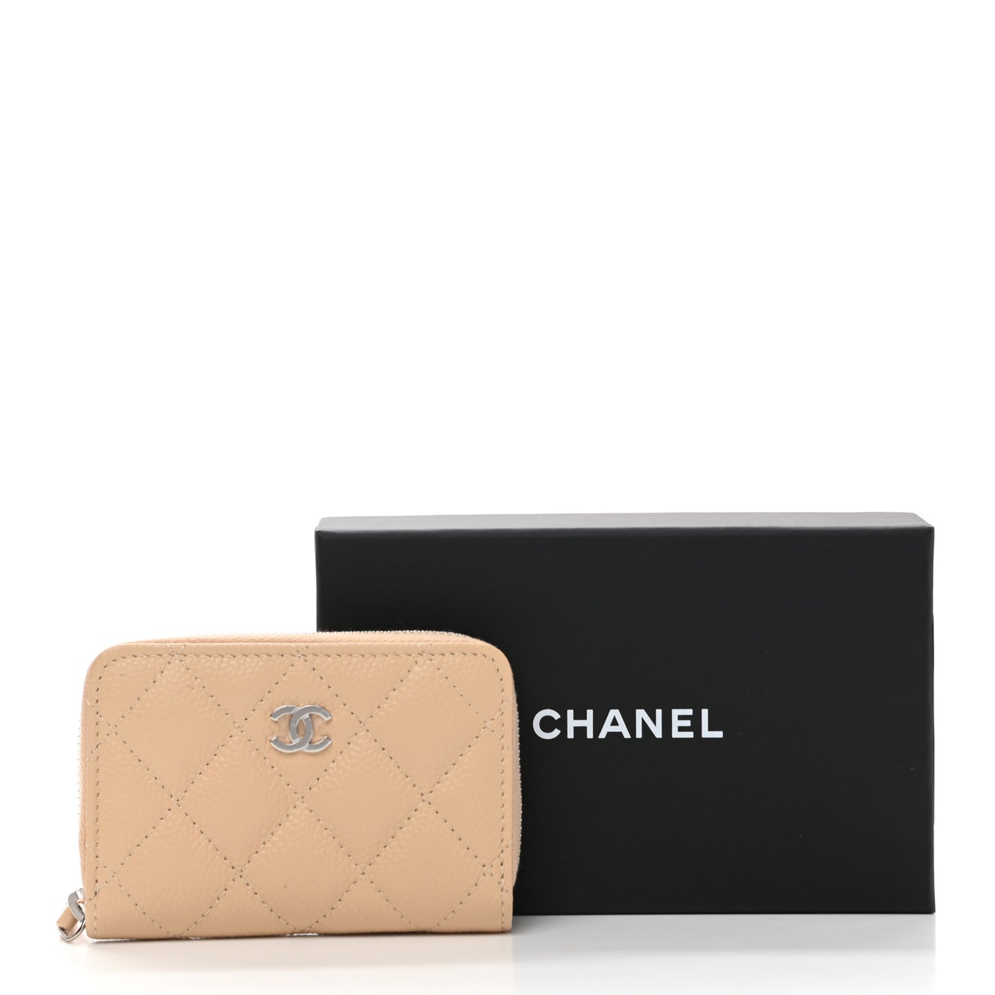 Caviar Quilted Zip Around Coin Purse Beige