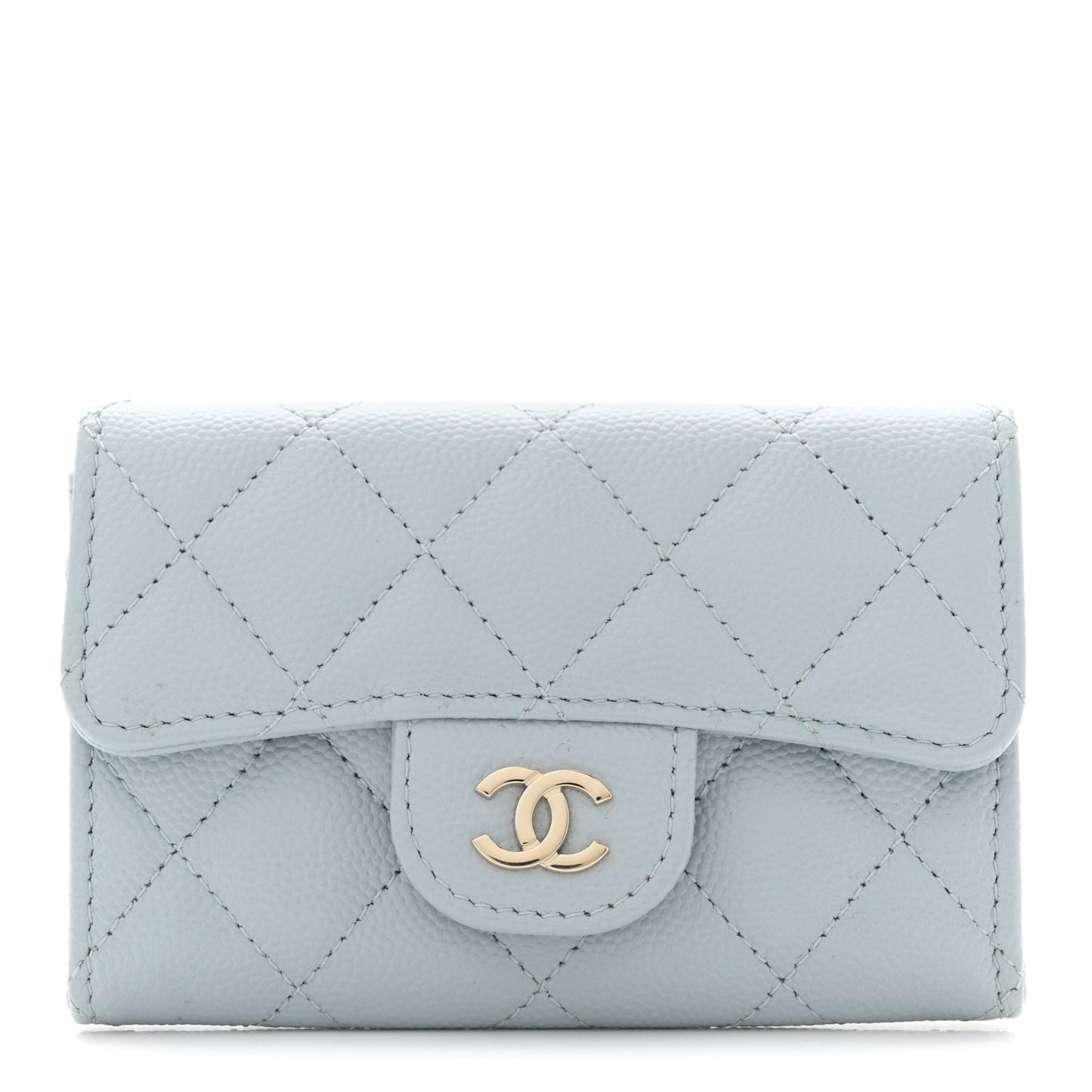 Caviar Quilted Flap Card Holder Wallet Blue