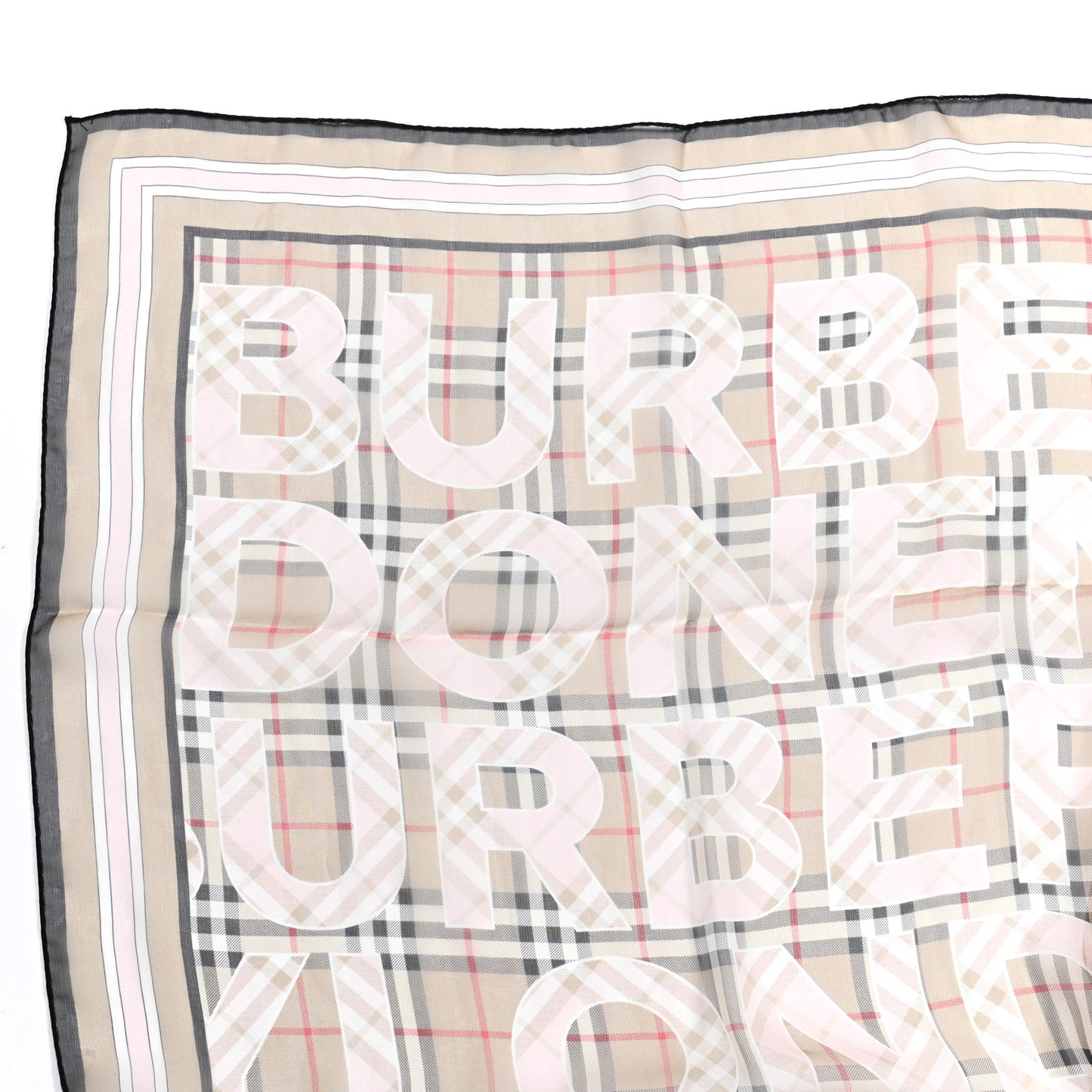 Silk Chiffon Logo Print Vintage Check Scarf Alabaster Pink