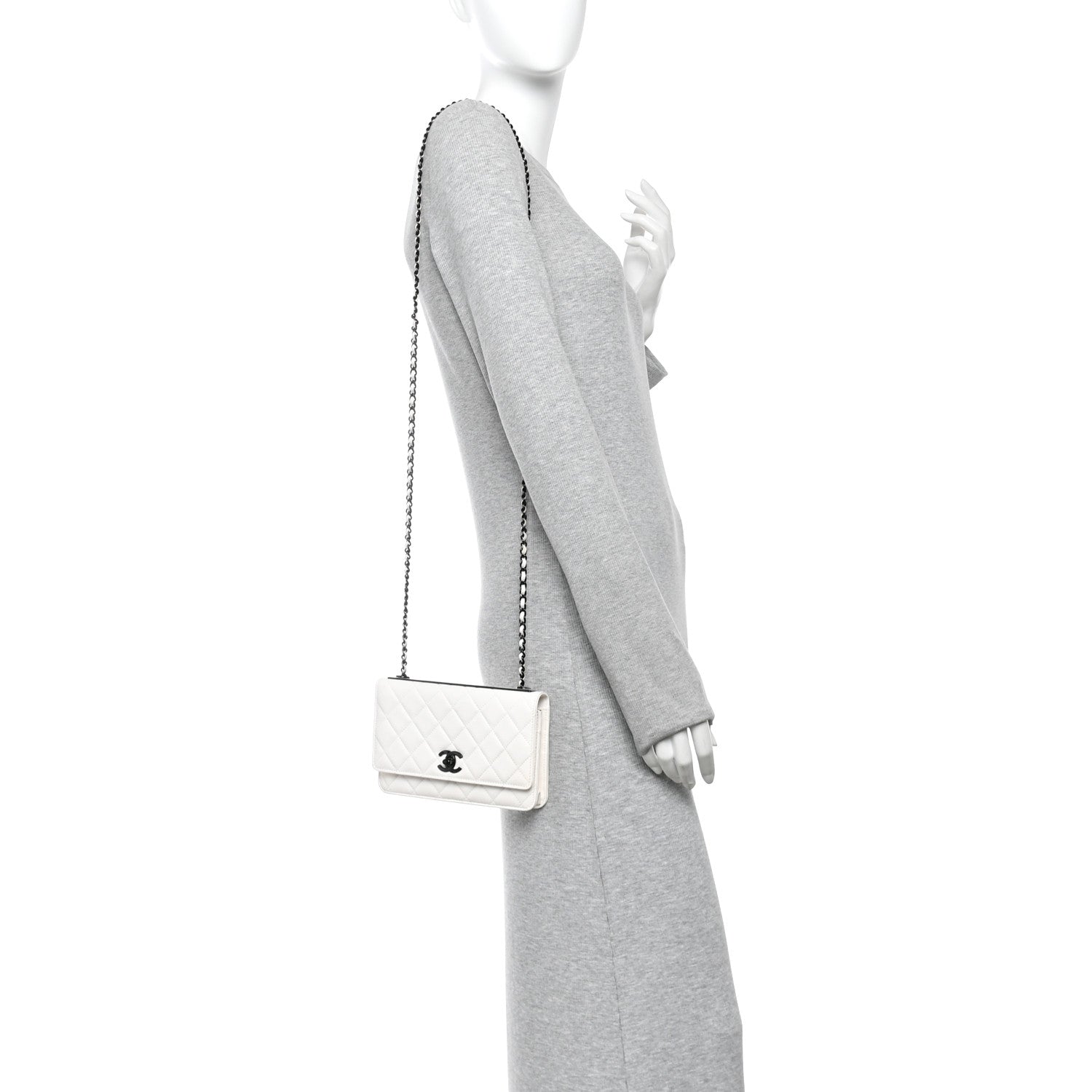 Chanel Lambskin Quilted Mini Trendy CC Wallet On Chain WOC White 2 of 11