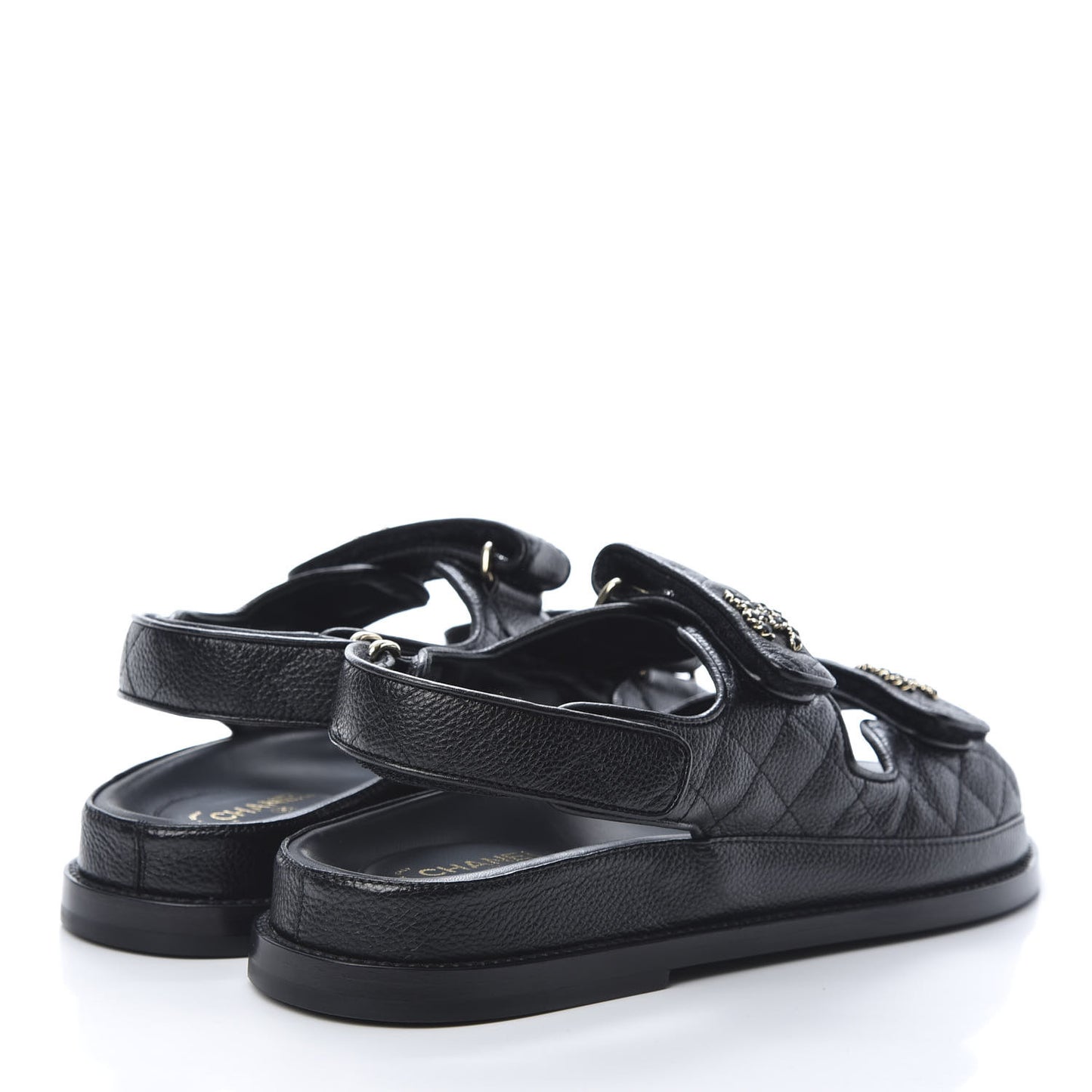 Grained Calfskin Velcro Dad Sandals 37.5 Black