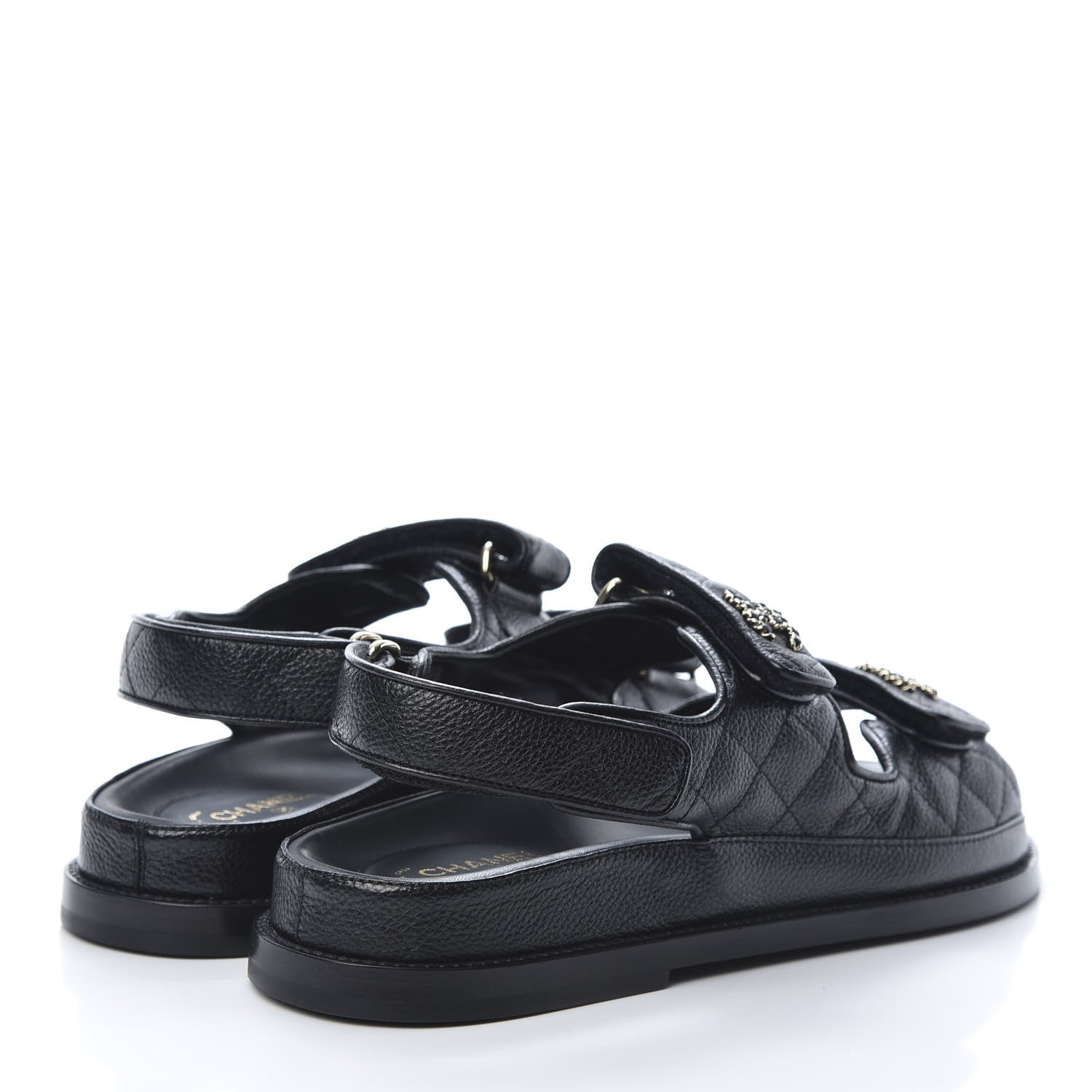 Chanel Grained Calfskin Velcro Dad Sandals 37.5 Black 4 of 8