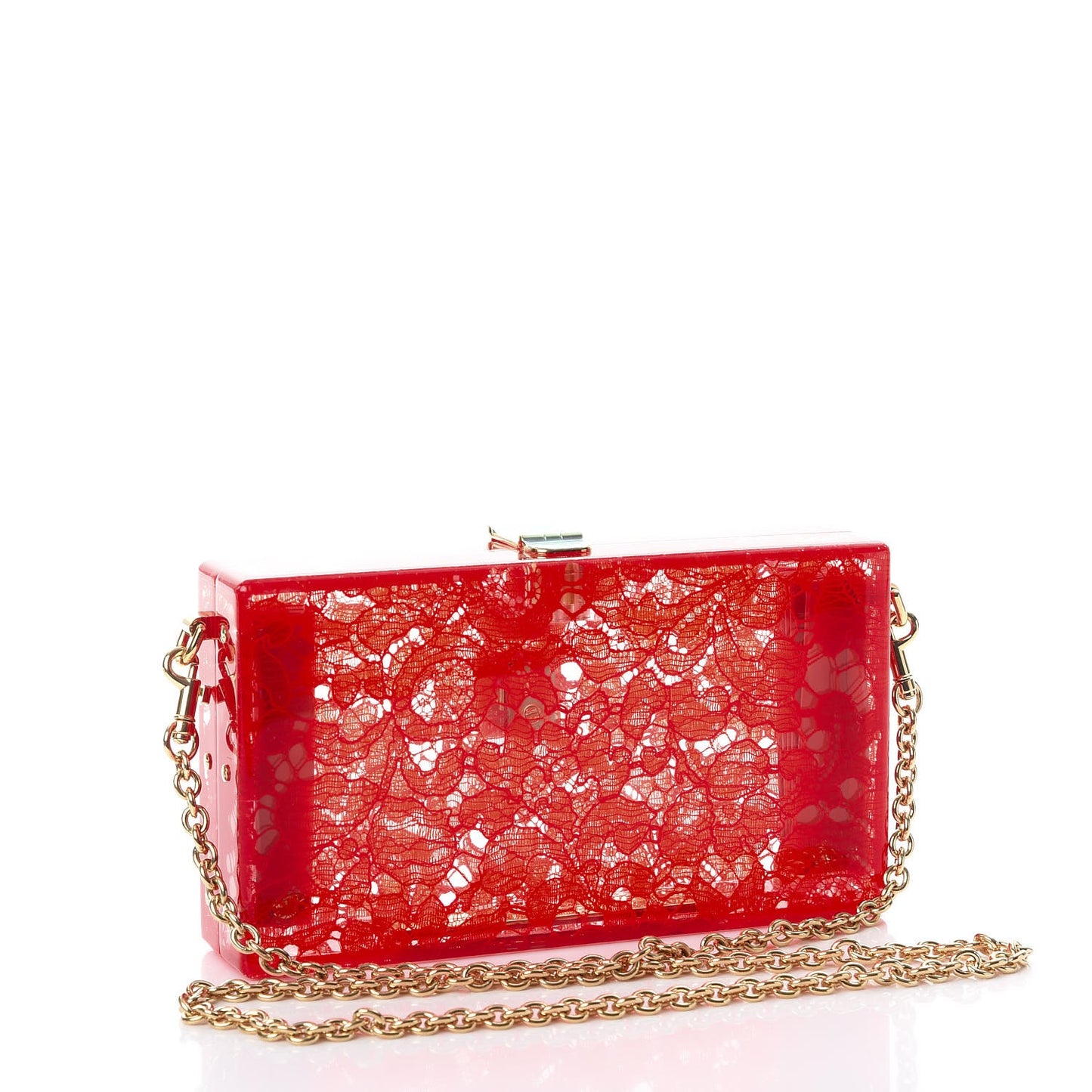 Plexiglass Lace Dolce Box Clutch Red
