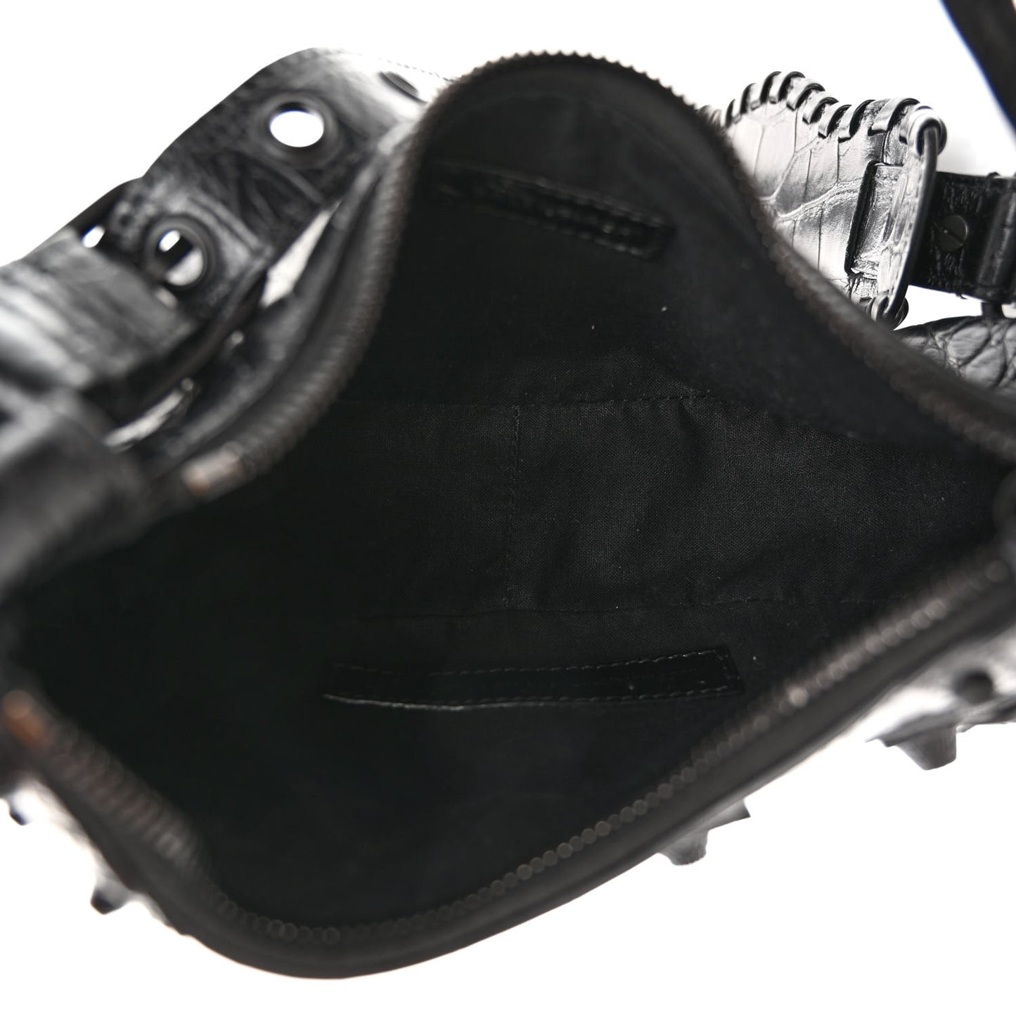Extra Supple Calfskin Crocodile Embossed Monochrome Le Cagole Shoulder Bag XS Black