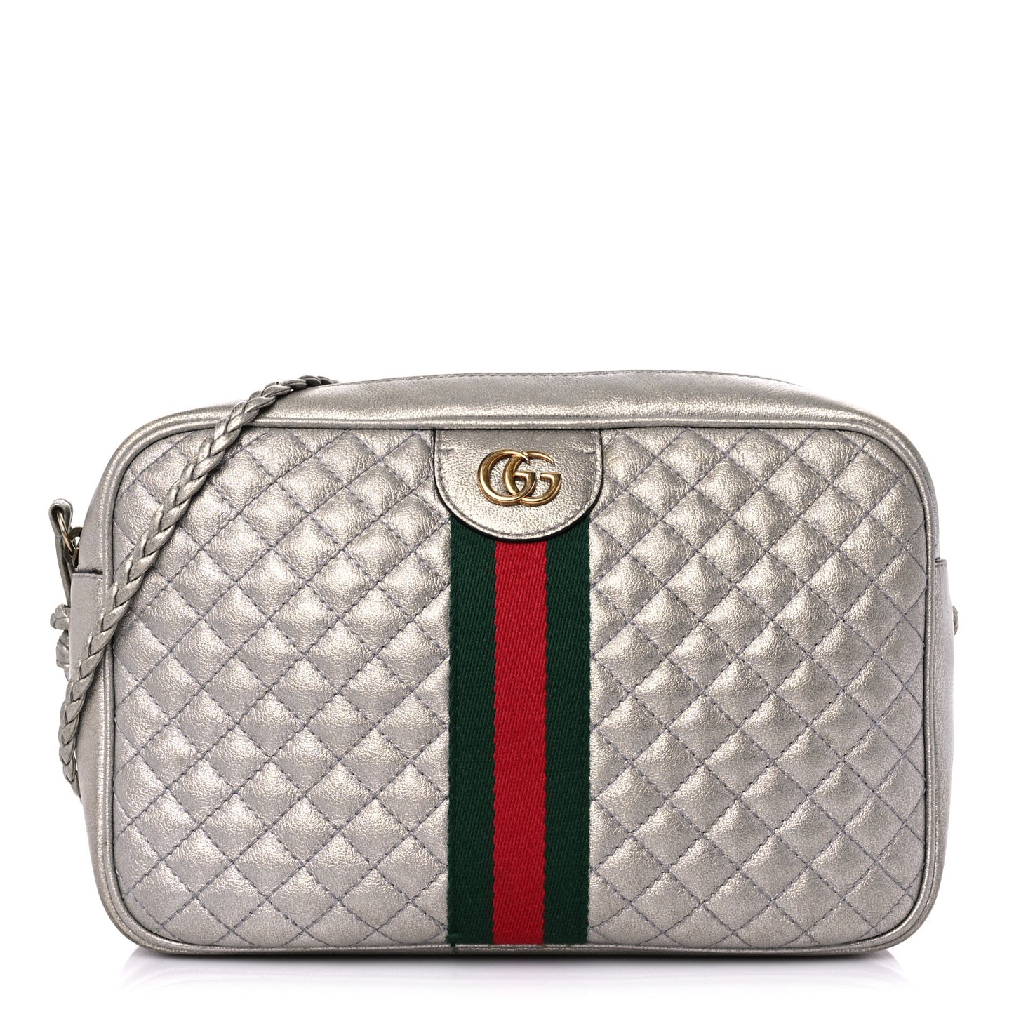 Laminated Nappa Web Trapuntata Small GG Shoulder Bag Argento