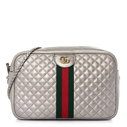 Gucci Laminated Nappa Web Trapuntata Small GG Shoulder Bag Argento 1 of 16