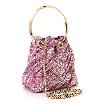 Jimmy Choo Satin Wave Degrade Hotfix Crystal Embellished Bon Bon Bucket Bag Pink Mix 3 of 9