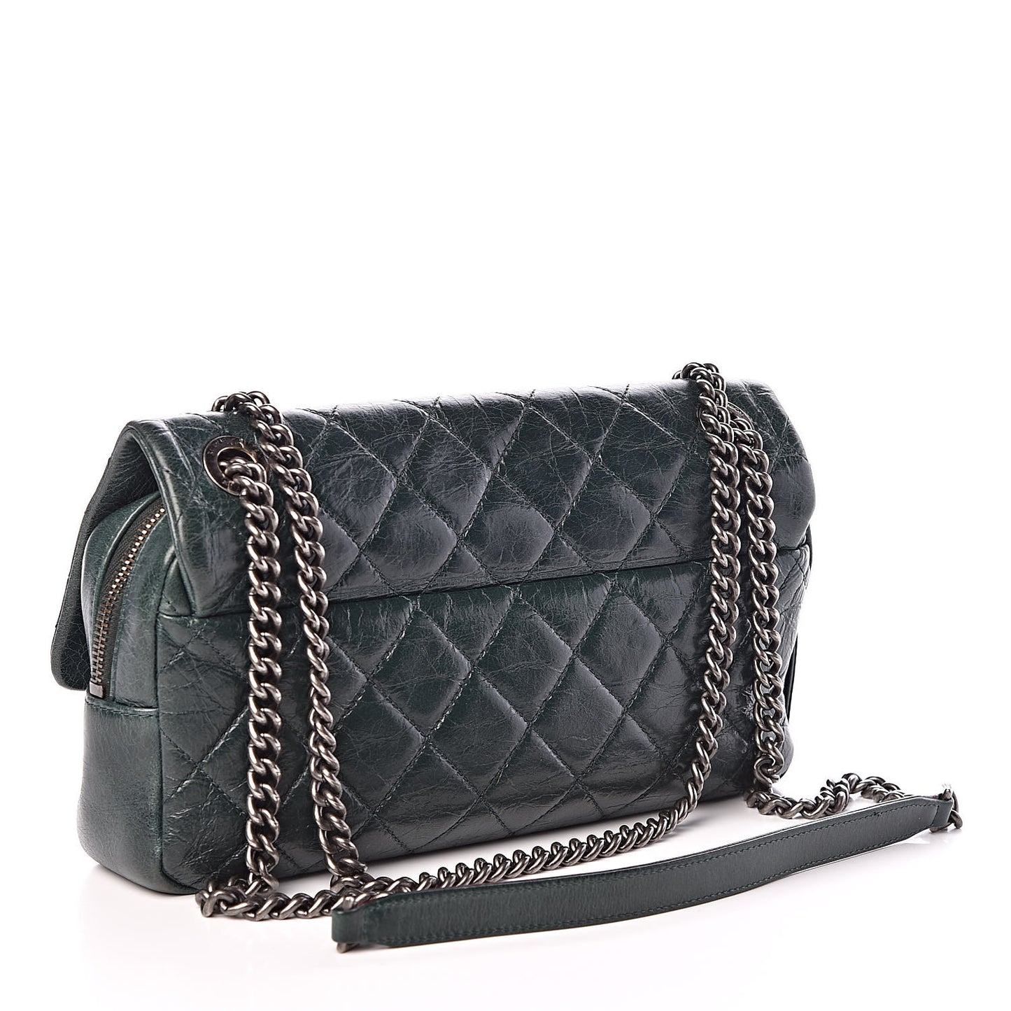 Glazed Calfskin Quilted Medium Duo Color Flap Dark Green