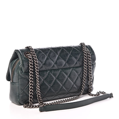 Chanel Glazed Calfskin Quilted Medium Duo Color Flap Dark Green 3 of 9