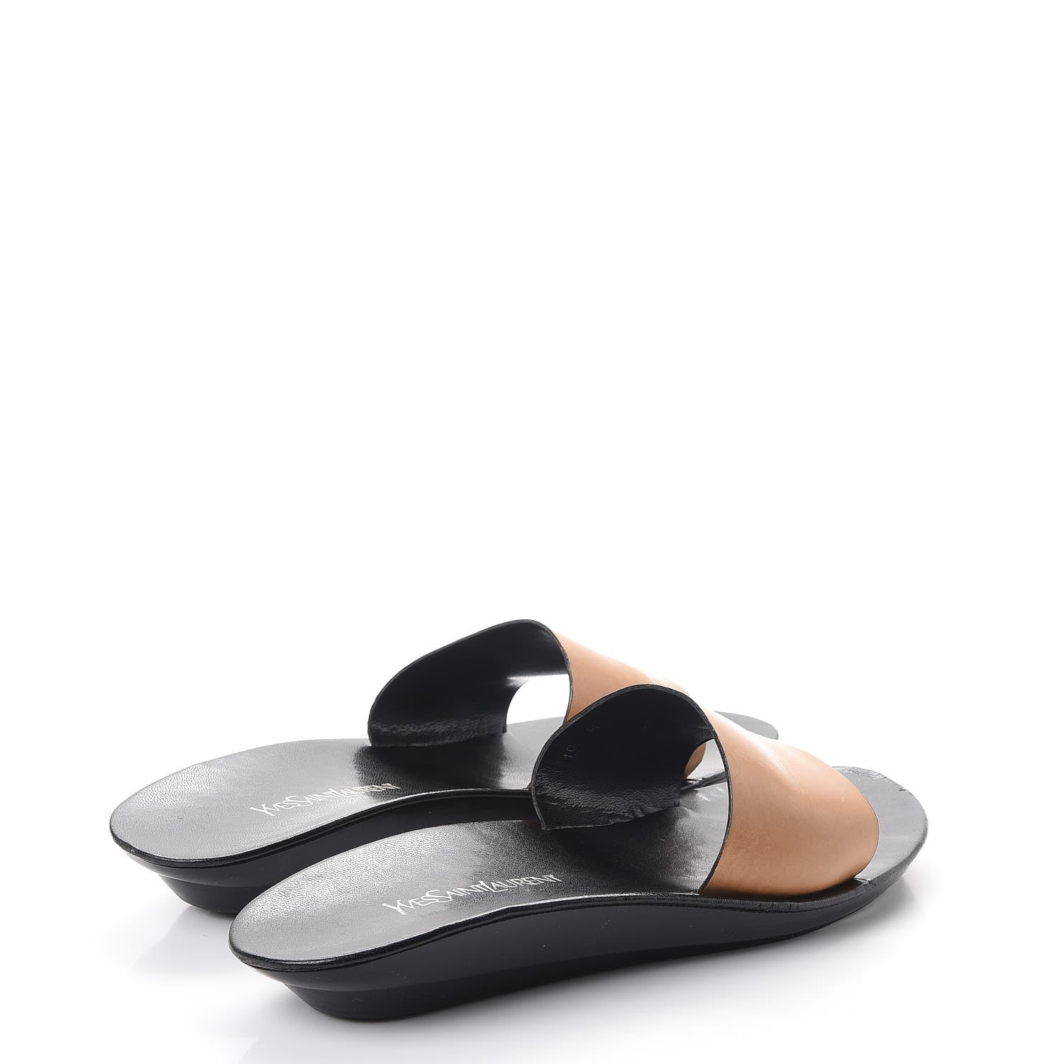 Saint Laurent Calfskin Pool Slide Sandals 10 Black Beige 4 of 16
