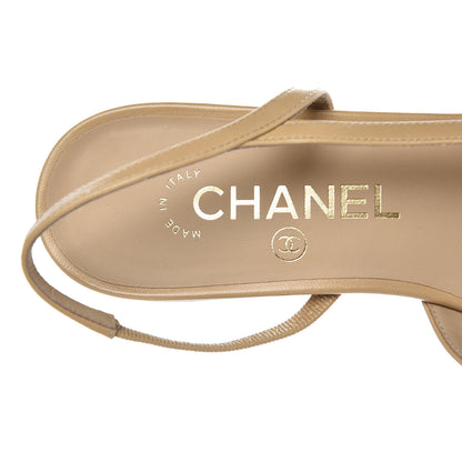 Chanel Lambskin Grosgrain Cap Toe CC Slingback Sandals 36 Beige Black 6 of 11