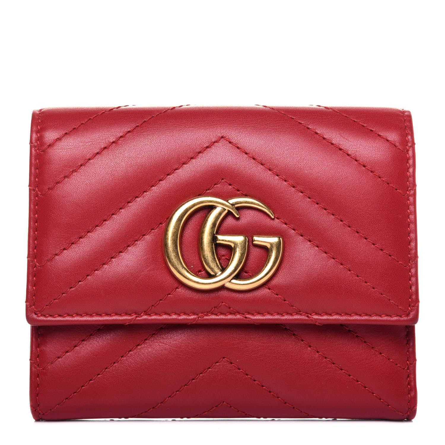 Gucci Calfskin Matelasse GG Marmont Wallet Hibiscus Red 1 of 13