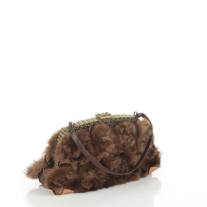 Valentino Garavani Mink Fur Lizard Evening Frame Bag Brown 3 of 8