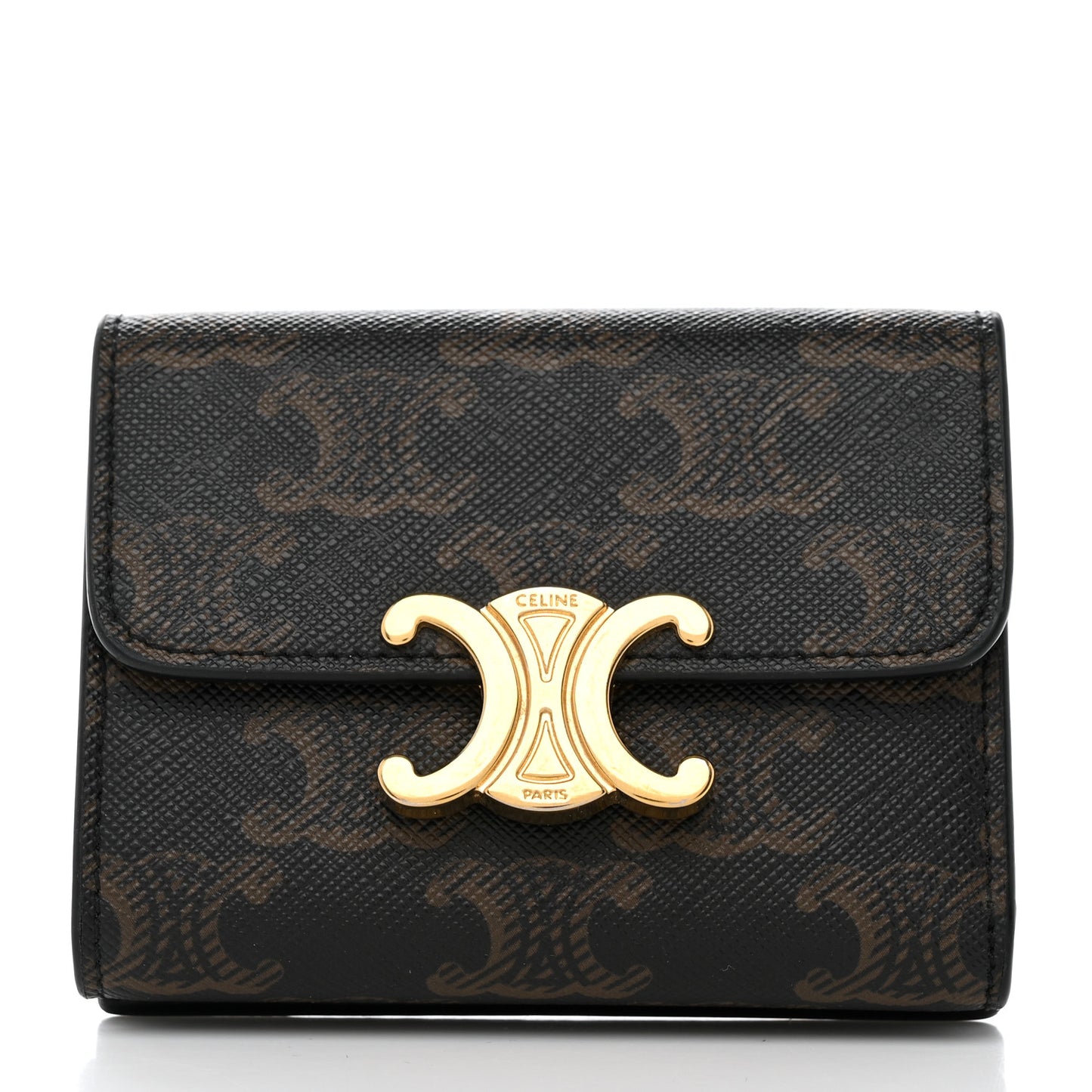 Triomphe Canvas Compact Wallet With Coin Purse Tan