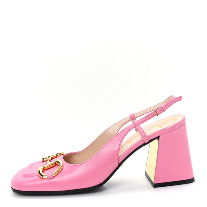 Gucci Malaga Kid Horsebit 75mm Slingback Pumps 38 Pink 1 of 8