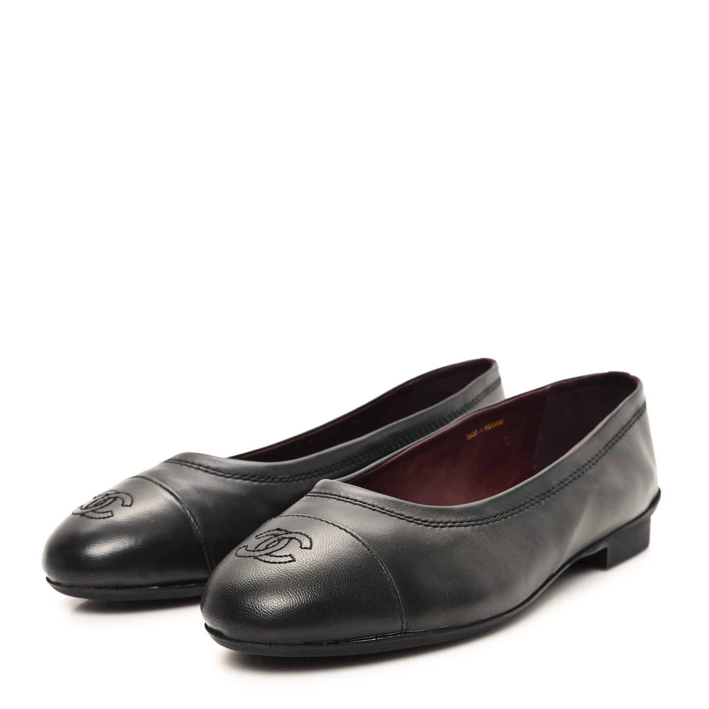 Lambskin Cap Toe CC Uniform Ballerina Flats 39 Black