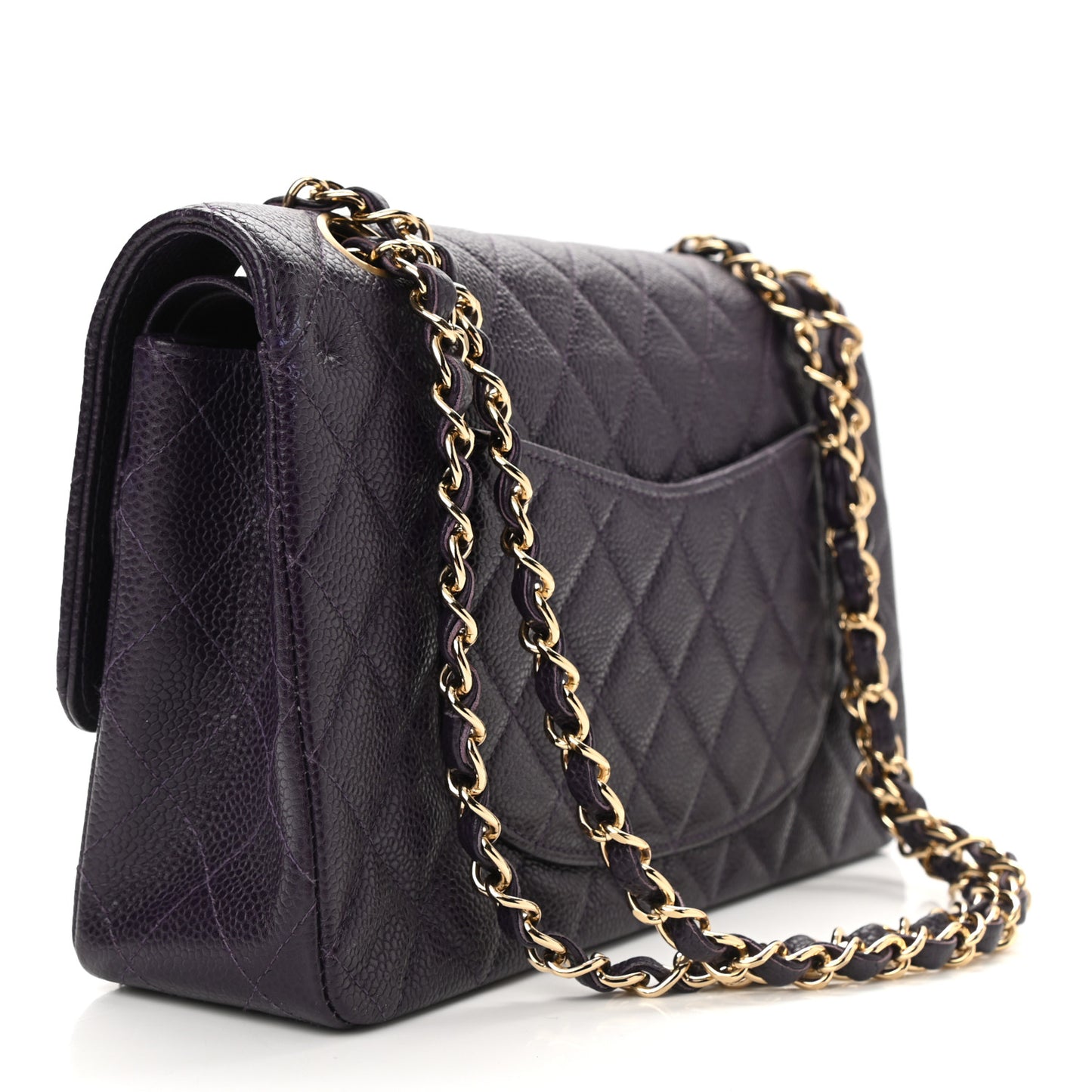 Caviar Quilted Medium Double Flap Dark Purple
